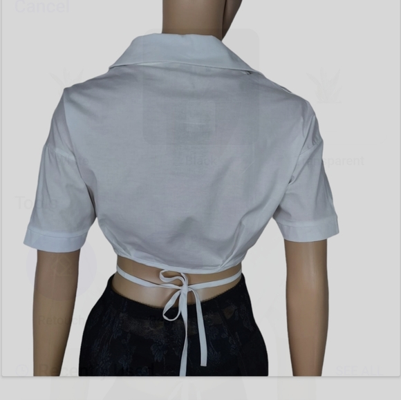 NWT crop top shirt white Short-Sleeve Tie-Strap Size M cotton - Picture 3 of 4